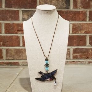 Brown Leather Rope Necklace with Dove Pendant